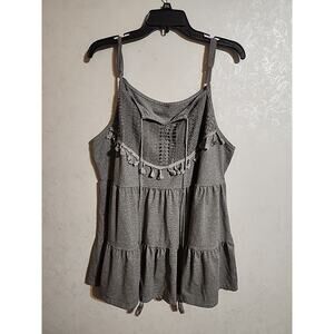 Shein Curve Cami Baby Doll Tiered Gray Tassels V-Neck Crochet Adjustable Straps